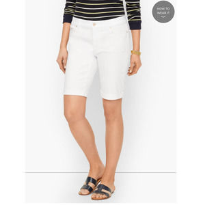 Talbots Shorts Size 16 Women White Denim Flawless Cuff Girlfriend Stretch